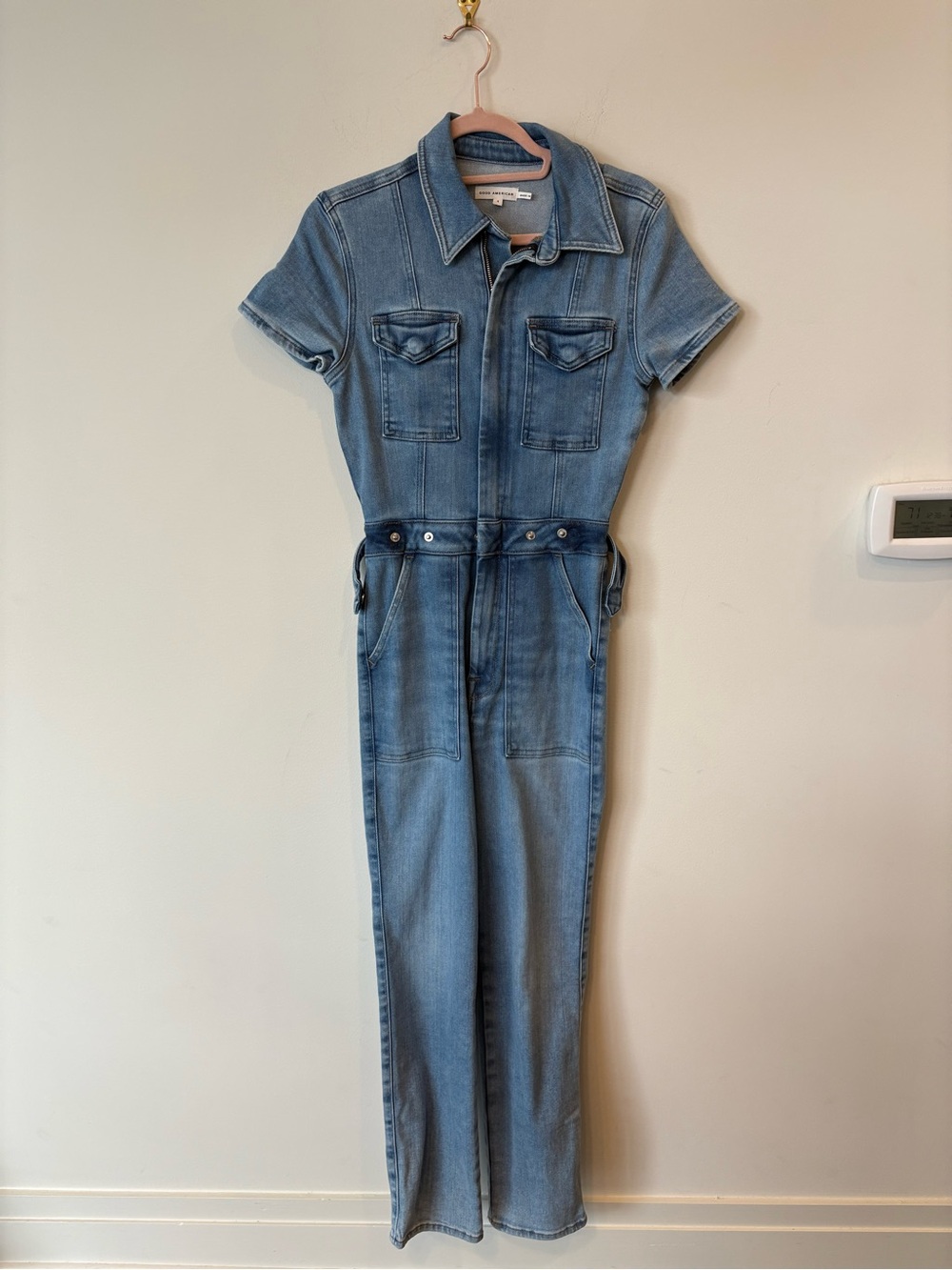 Good American Light Wash Denim Jumpsuit size 1